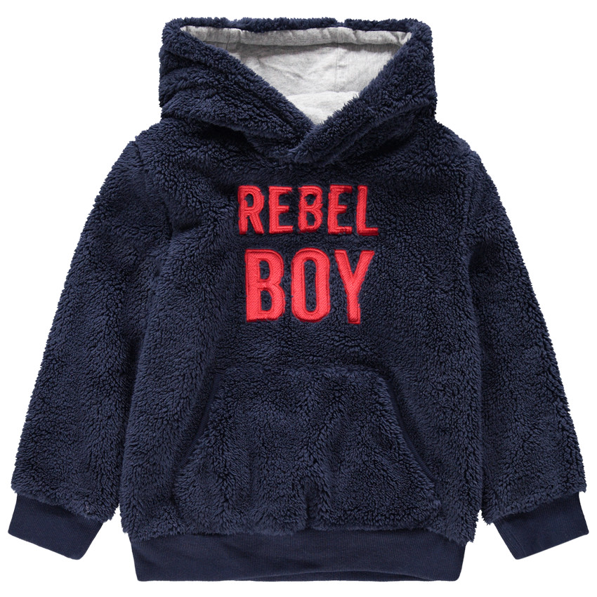 Sweat polaire à capuche avec inscriptions 