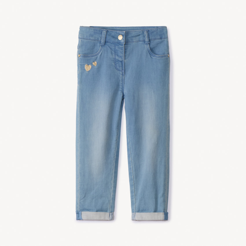 Jean slim broderies cœurs dorés pour bébé fille 