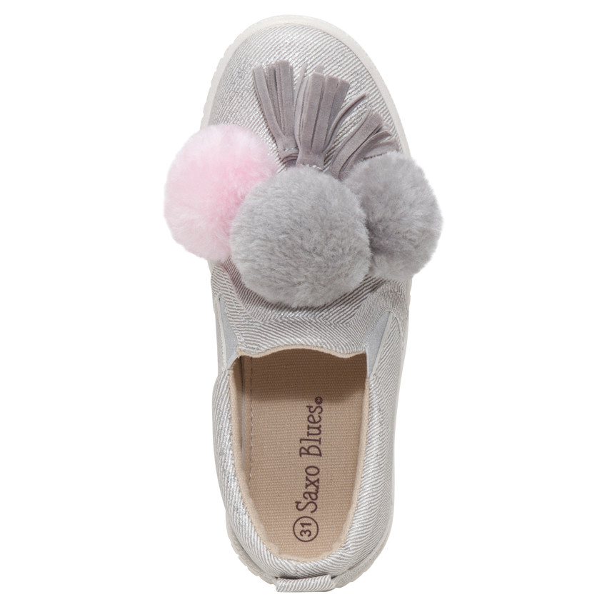 Baskets basses avec revêtement effet brillant et pompons du 28 au 35 