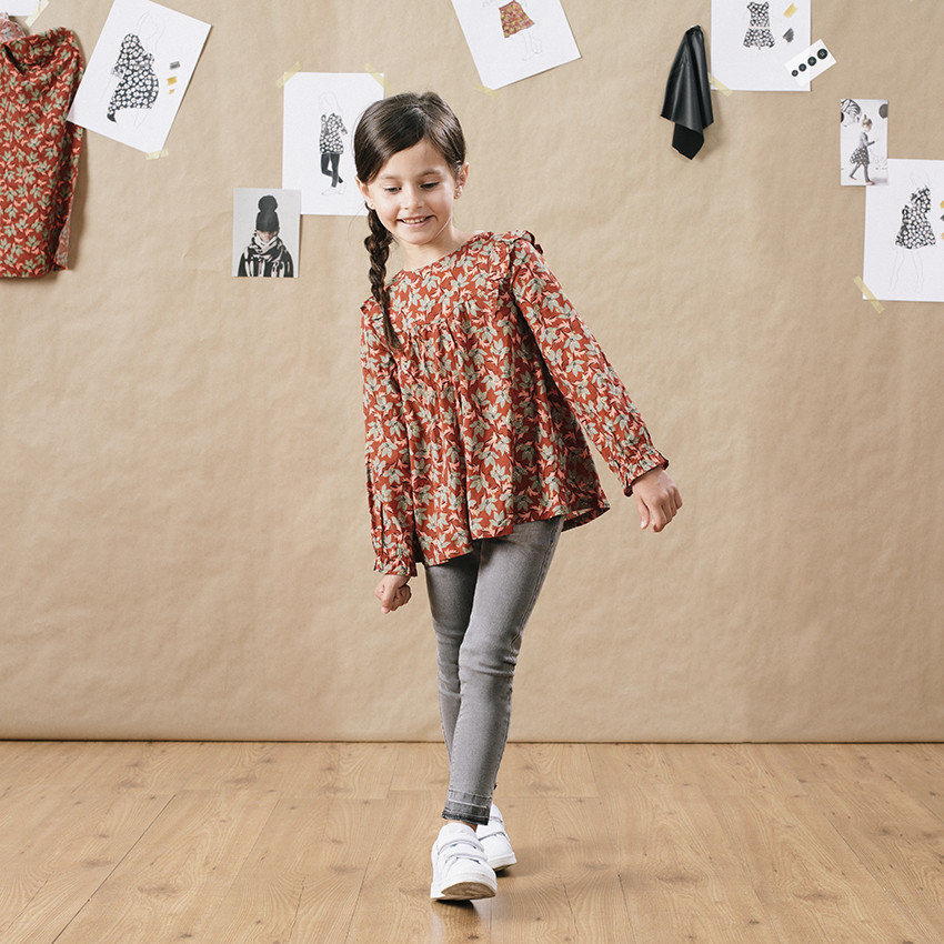 Tunique manches longues volantée à imprimé floral 