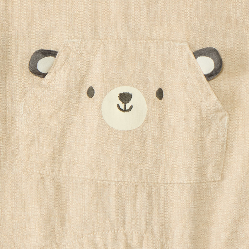 Ensemble court 2 pièces salopette + chemise imprimé ourson pour bébé garçon 