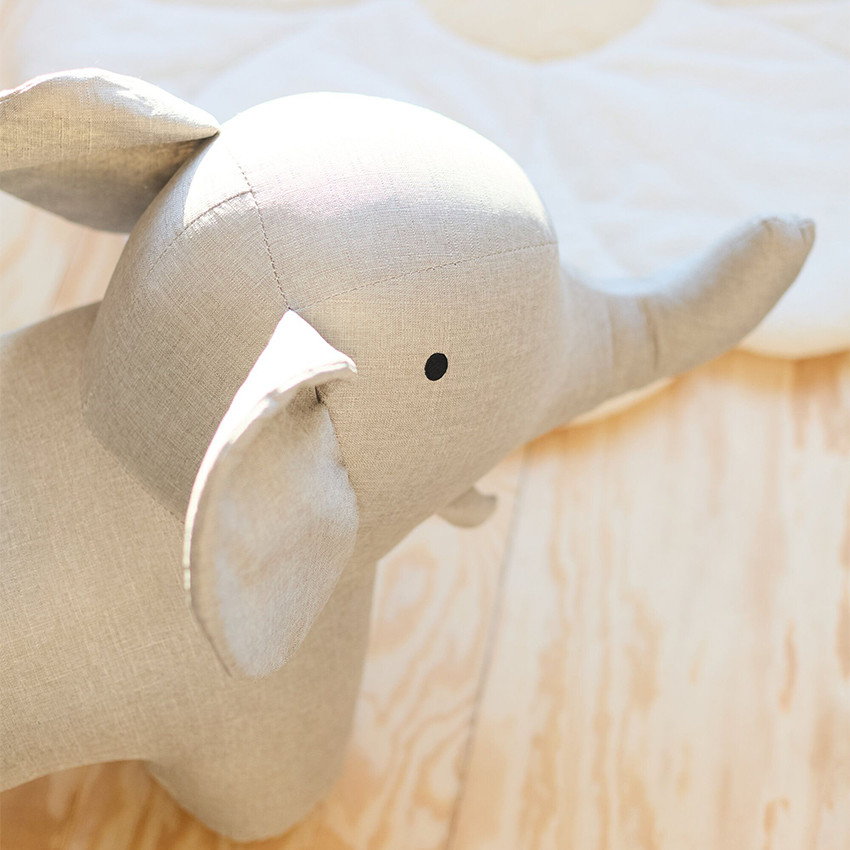 Grande peluche Éléphant 48cm Lin Gris 