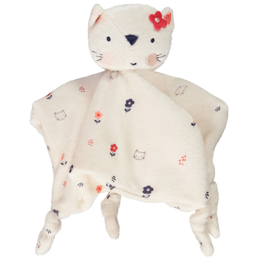 Doudou mouchoir chat en velours imprimé pour bébé fille 