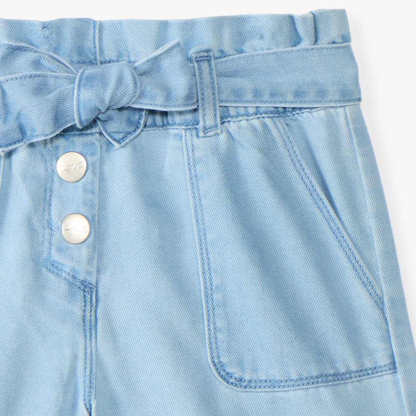 Short paperbag en jean avec ceinture à nouer pour fille 