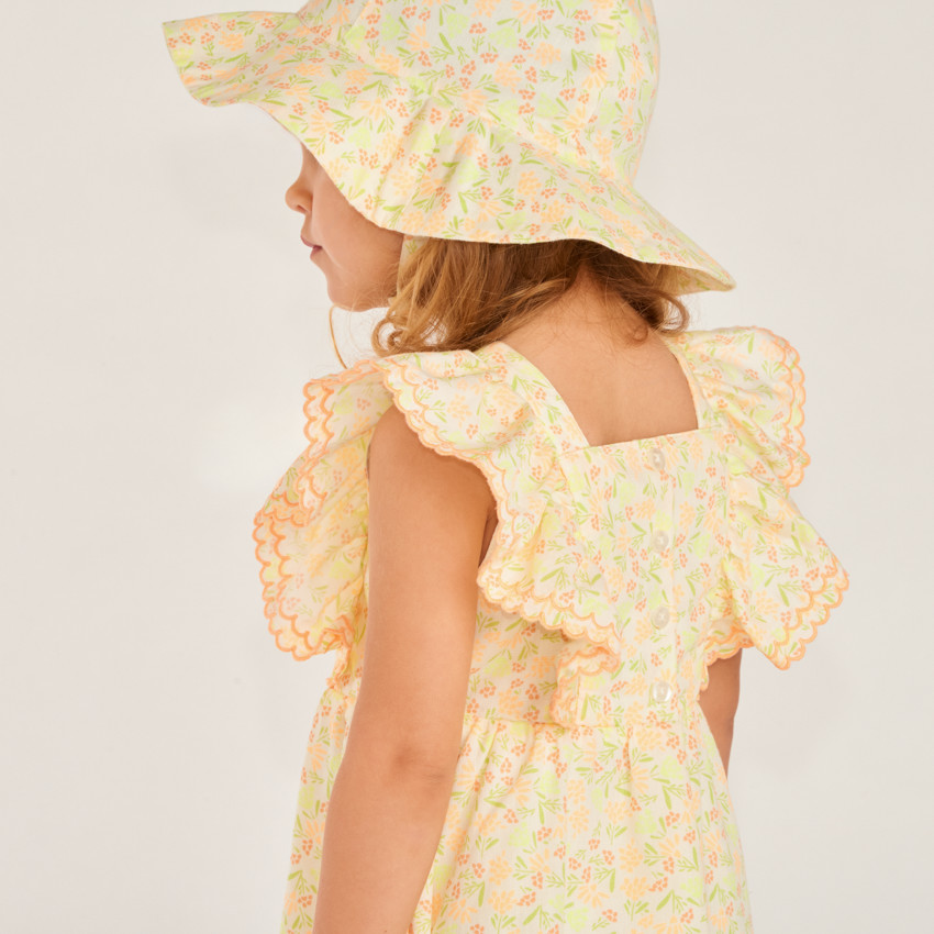Ensemble 2 pièces robe + charlotte imprimé fleuri pour bébé fille 