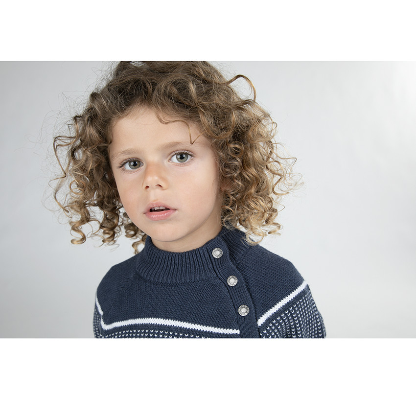 Pull en tricot avec motif jacquard et col pressionné 