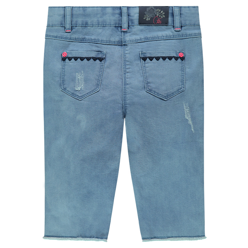 Corsaire en jeans effet used avec broderies fantaisie 