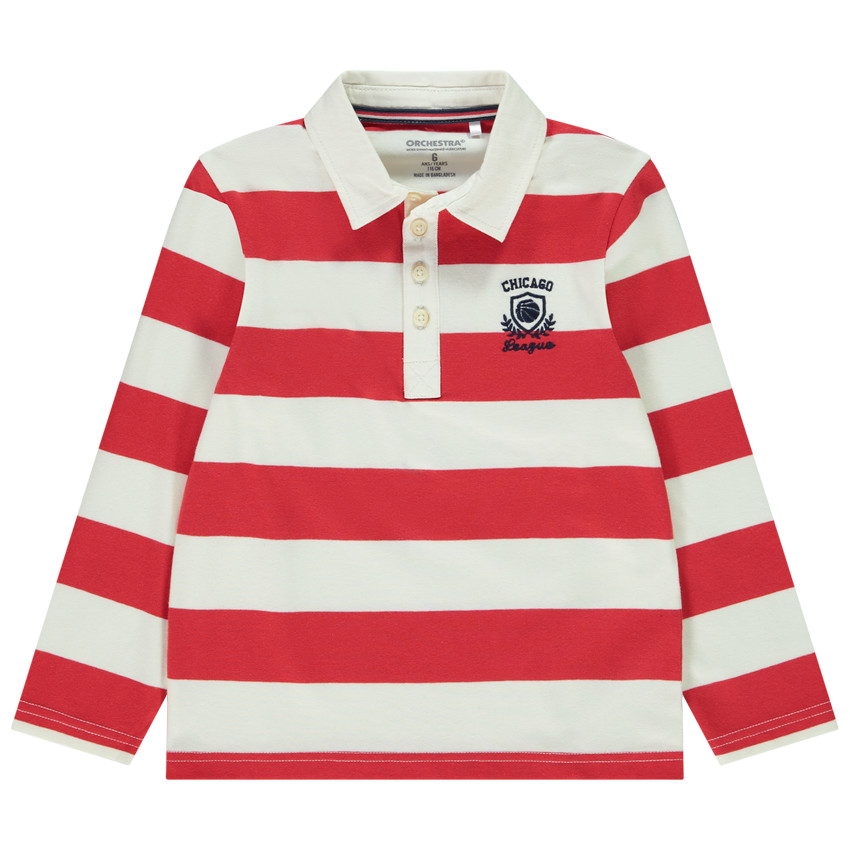 Polo à rayures avec sigle ballon de basket brodé pour garçon 