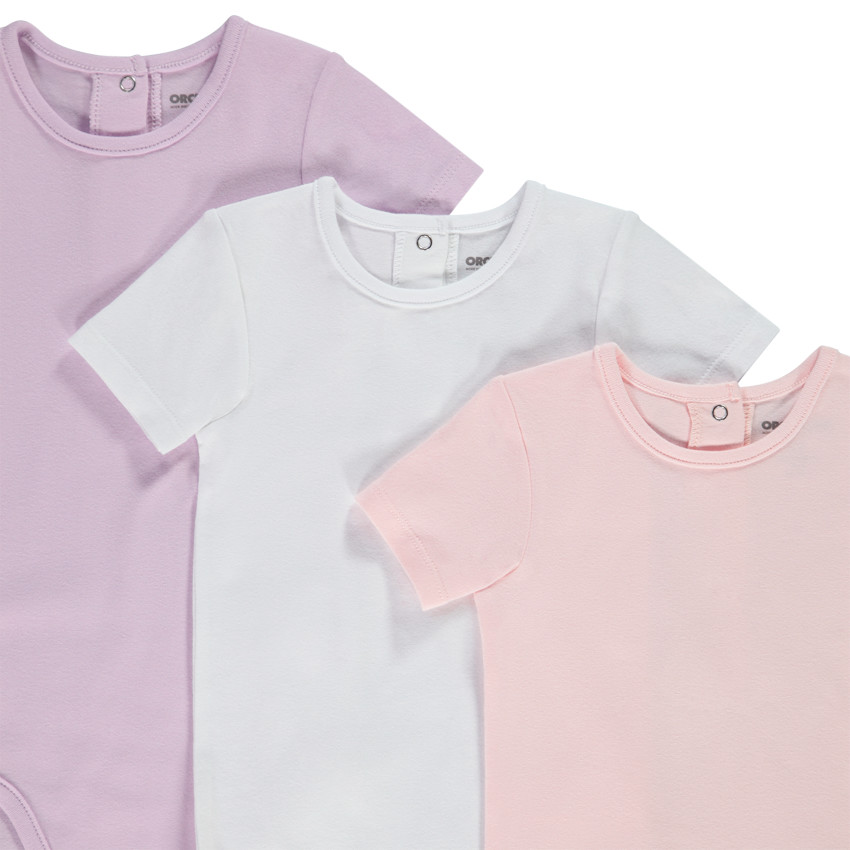 Lot de 3 bodies manches courtes unis pour bébé fille 