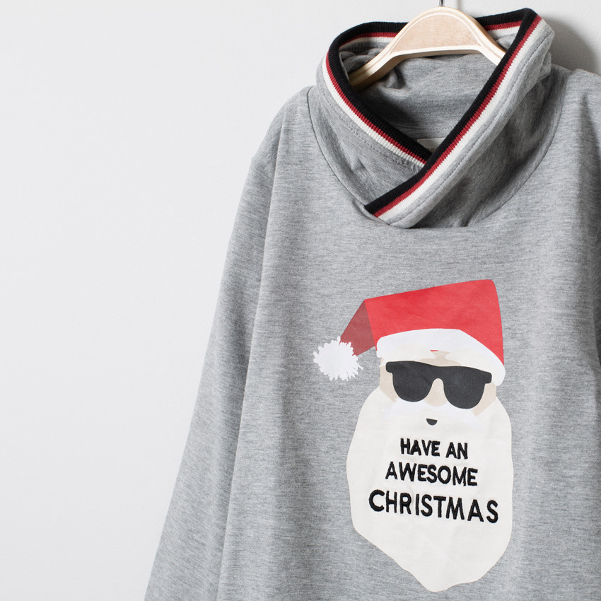 T-shirt manches longues print père Noël à col fantaisie 