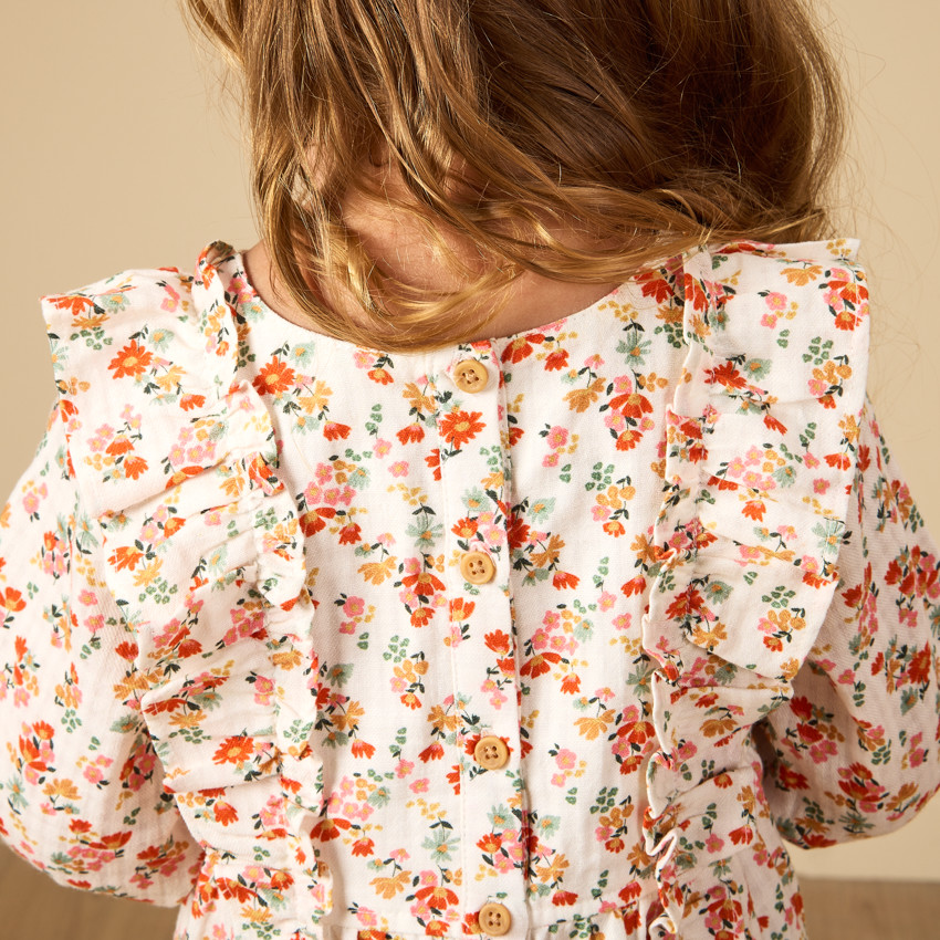 Robe manches longues volantées imprimé fleurs pour bébé fille 