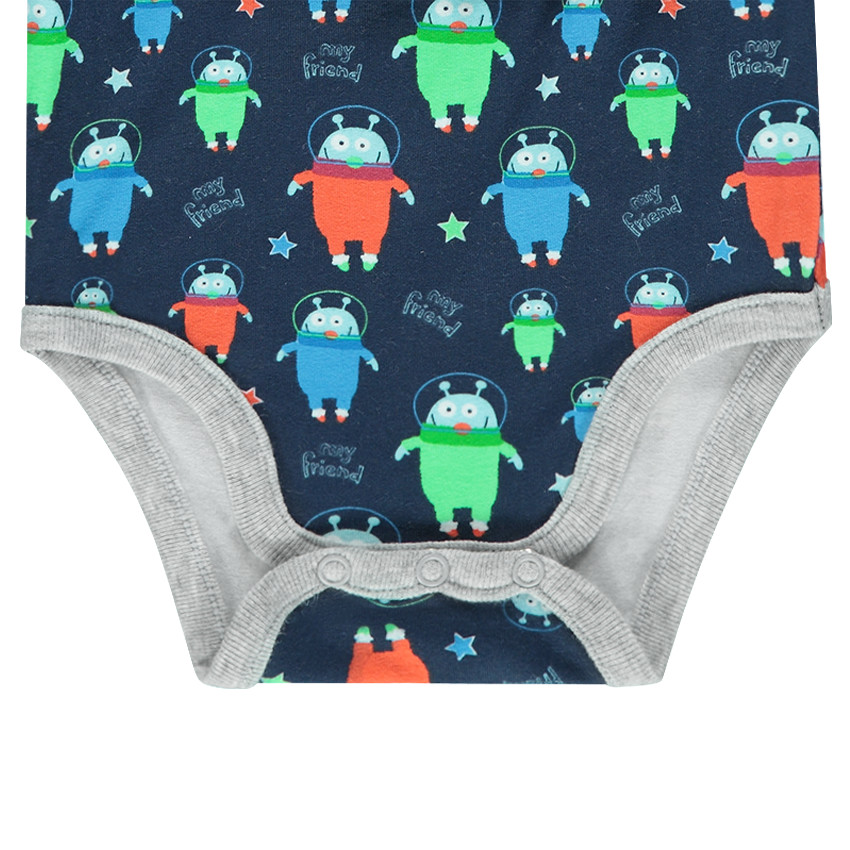 Ensemble body manches slongues imprimé all-over avec pantalon et bonnet rayé 