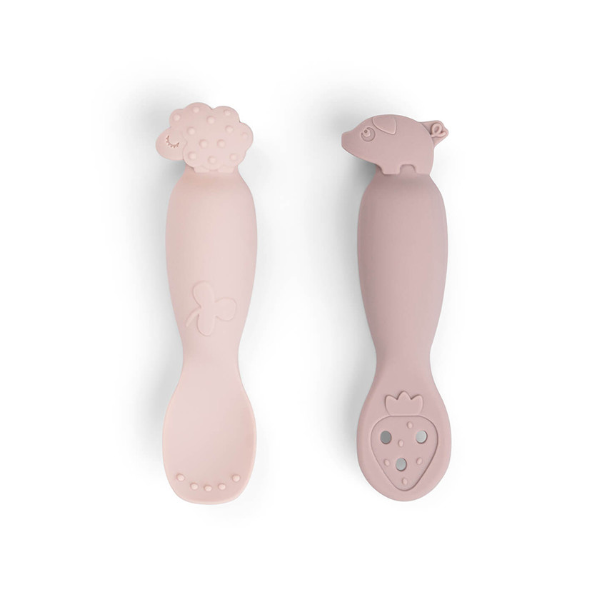 Lot de 2 cuillères 1er âge en silicone Tiny Farm rose