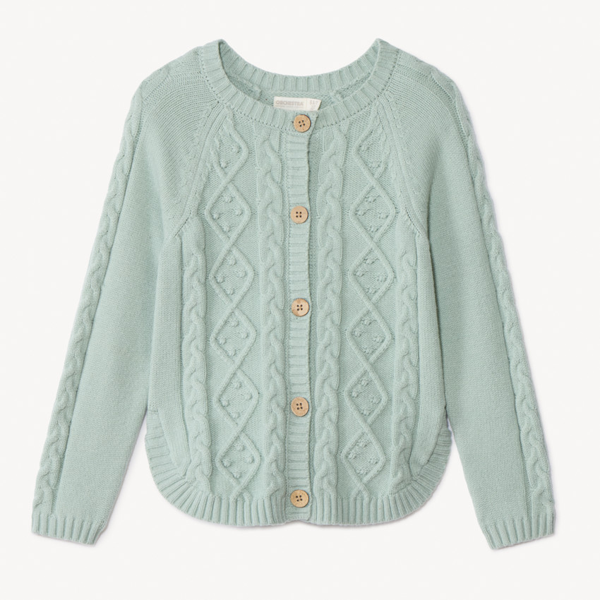 Gilet tricot uni avec torsade fantaisie pour fille 