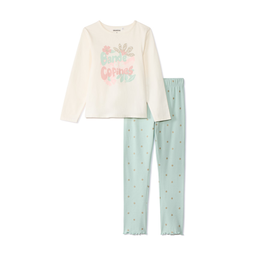 Set pyjama 2 pièces fantaisie avec bas à pois pour fille