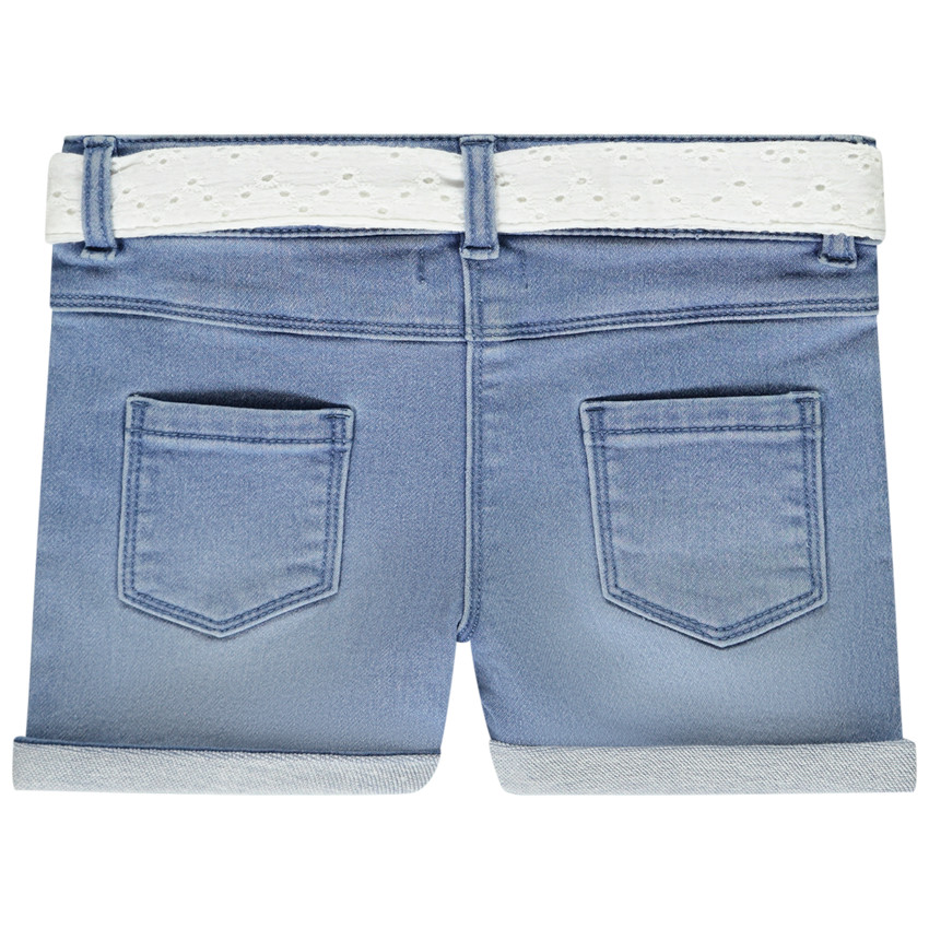 Short effet jean avec ceinture en broderie anglaise pour fille 