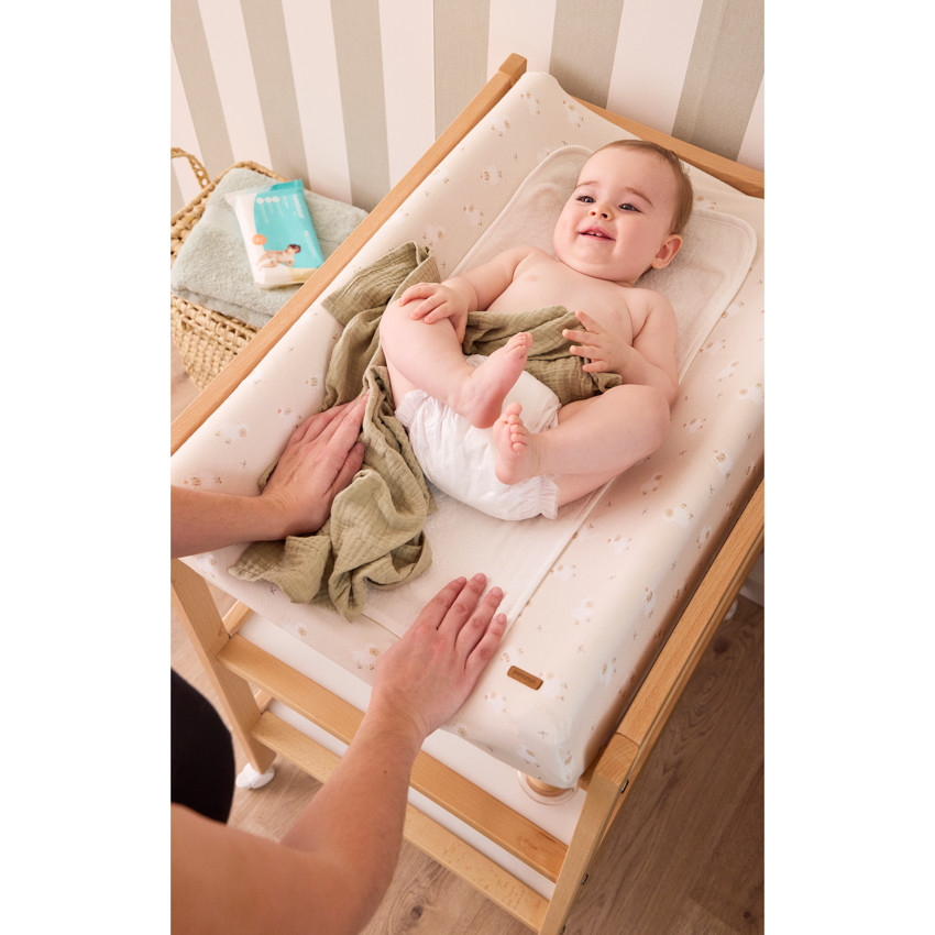 Housse de matelas à langer imprimé moutons La Vie à la Ferme beige 