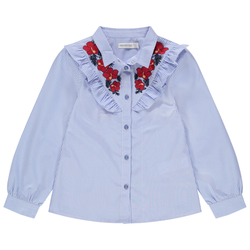 Chemise à rayures verticales et fleurs brodées 