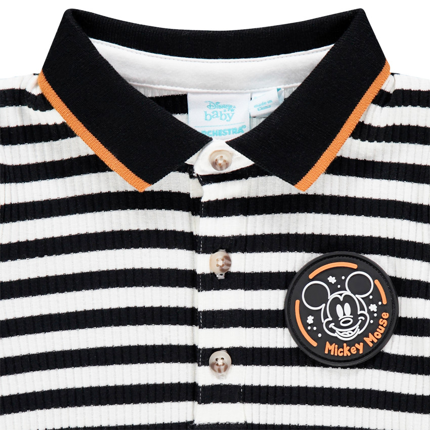 Polo manches longues côtelé rayé à badge Mickey 