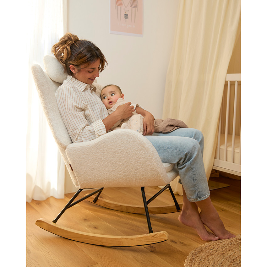 Fauteuil Rocking Chair Marceau en bouclette blanche 
