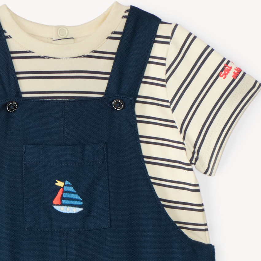 Ensemble salopette + t-shirt marinière pour bébé garçon 