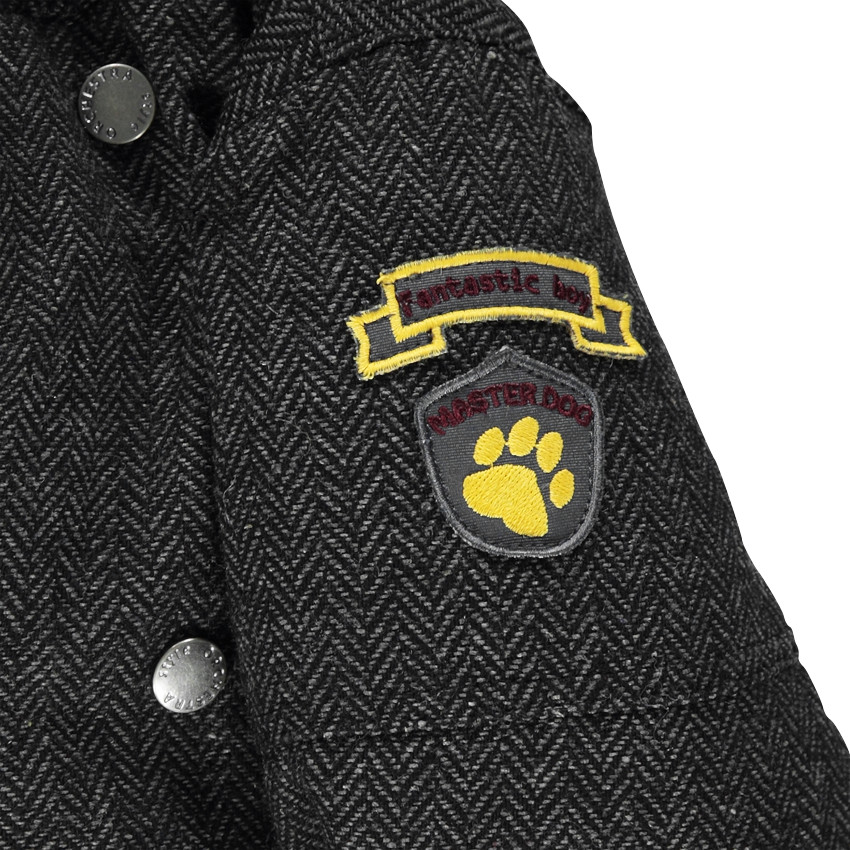 Caban à capuche et fourrure amovibles avec badges patchés 