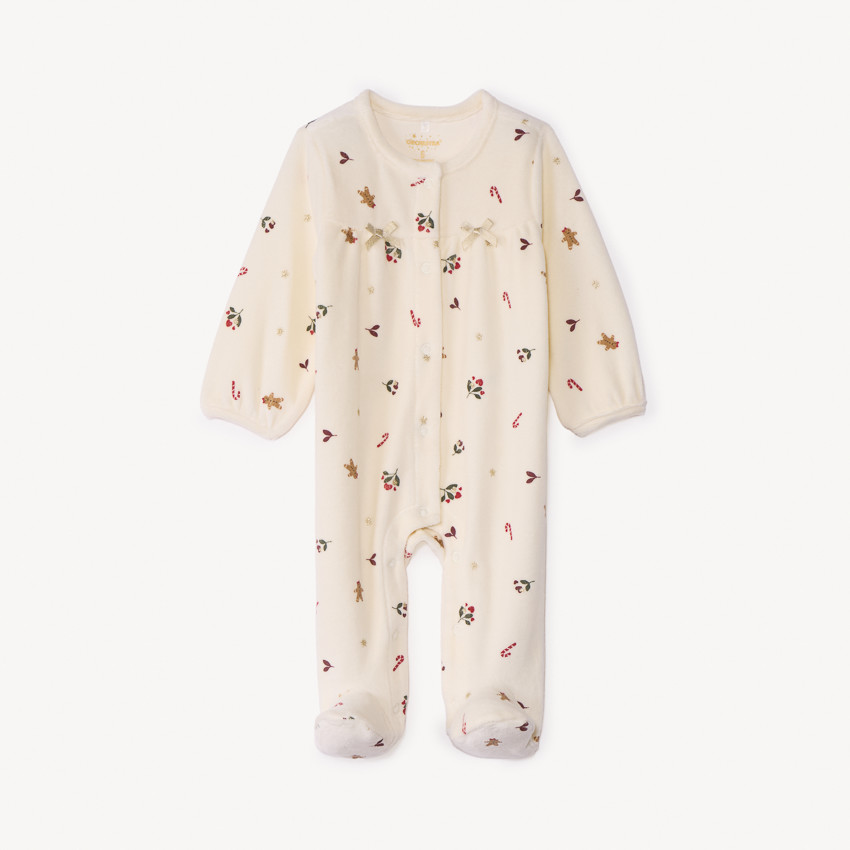 Dors-bien en velours imprimé Noël pour bébé fille avec ouvertures différentes selon l'âge 