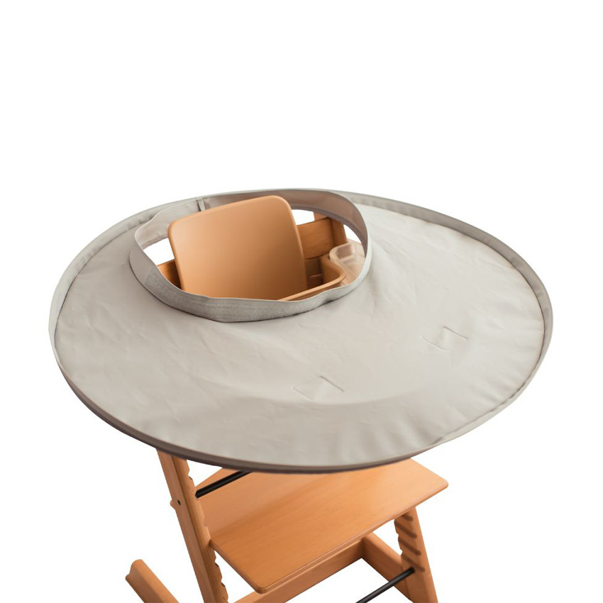 Kit bavoir et plateau imperméable imprimé fruits/gris clair 