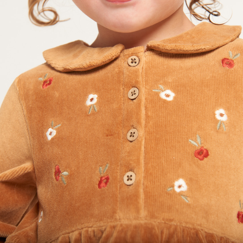 Robe brodée en velours côtelé pour bébé fille 