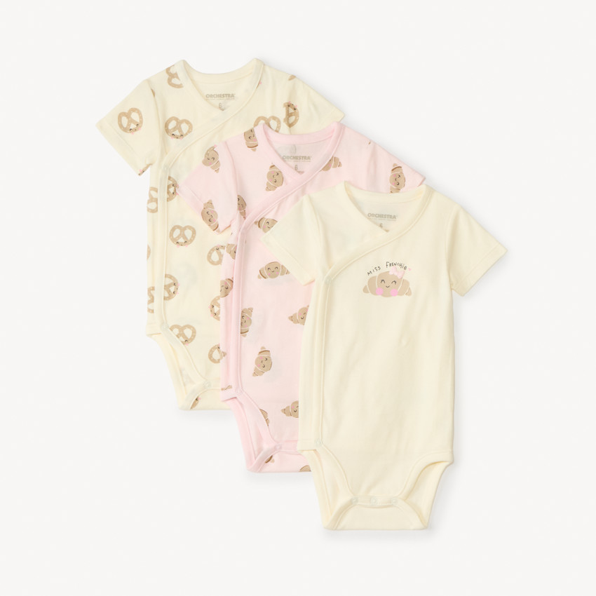 Lot de 3 bodies manches courtes petit-déjeuner pour bébé fille