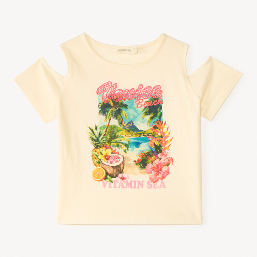 T-shirt épaules dénudées print Venice Beach pour fille 