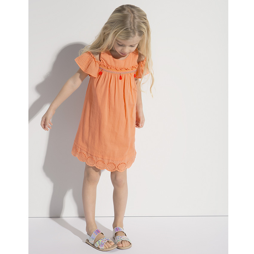 Robe en crêpe de coton à épaules ajourées 