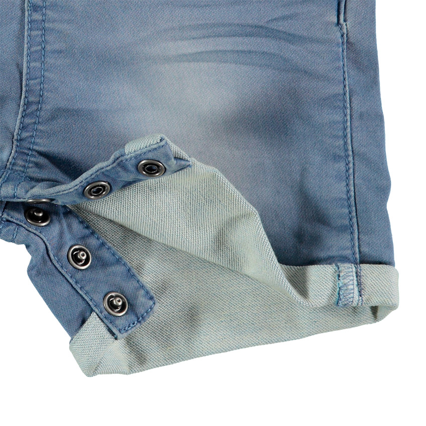 Salopette courte en jean clair effet used 