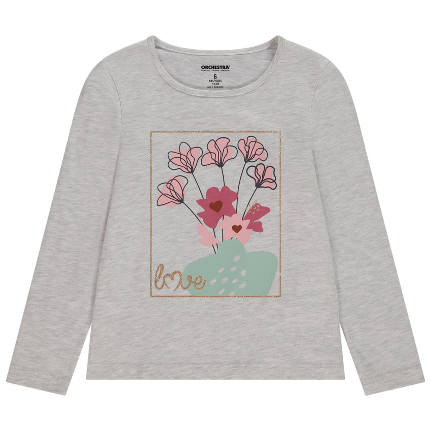 T-shirt manches longues à paillettes print floral pour fille  