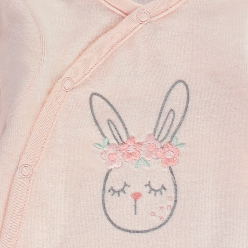 Set dors-bien en velours + body + bavoir imprimé lapins pour bébé fille 