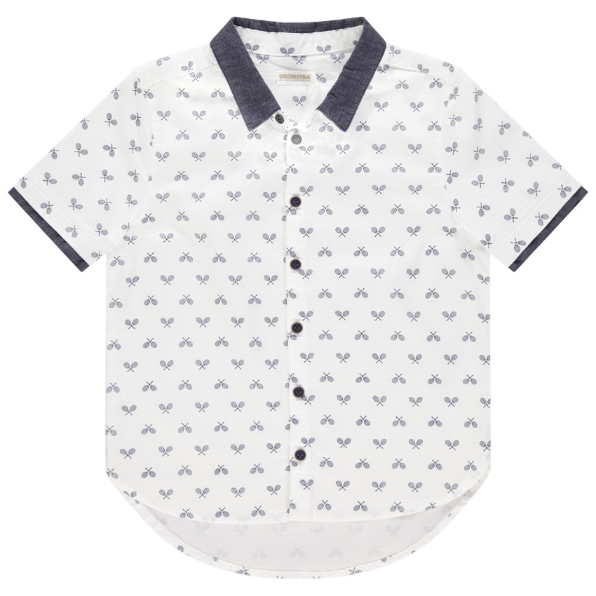 Chemise manches courtes imprimée à détails en chambray 
