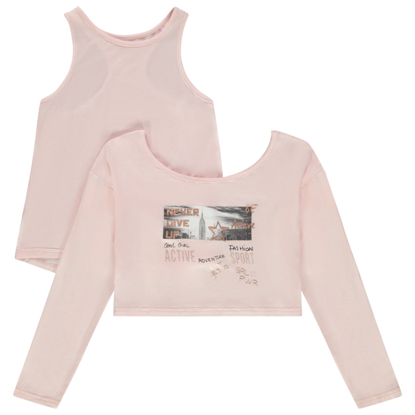 T-shirt manches longues print paysage avec débardeur uni 