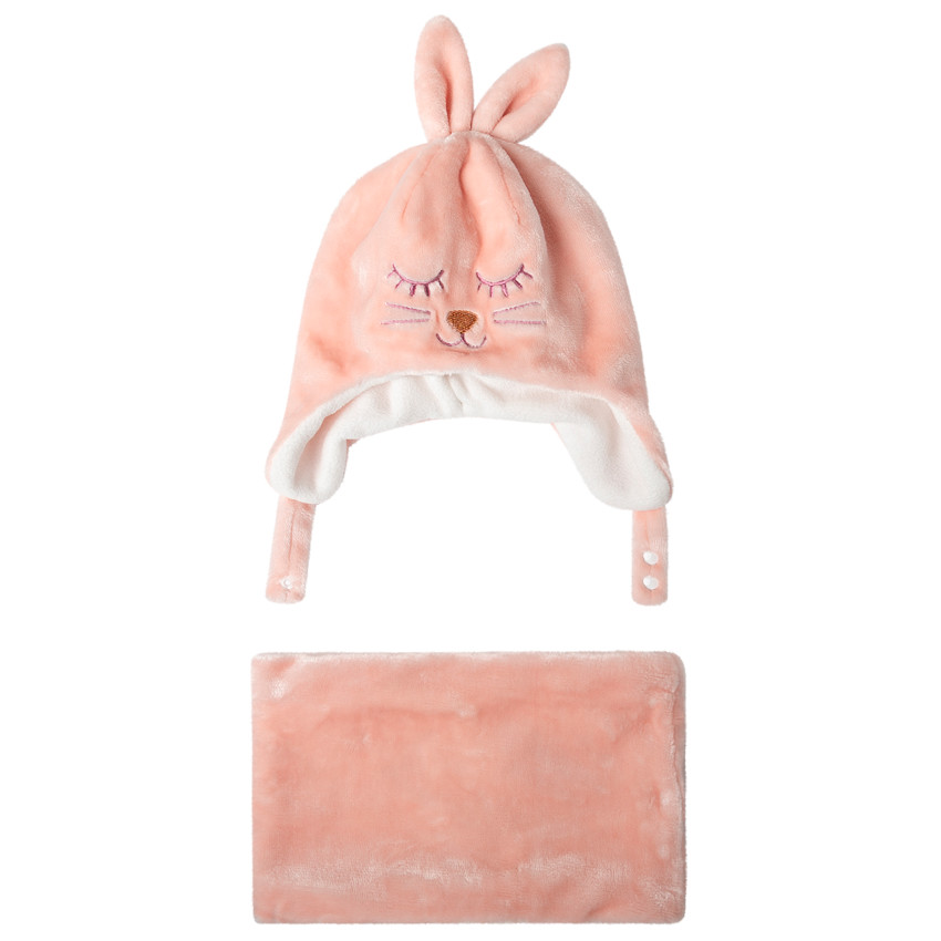 Ensemble bonnet lapin et snood doublés polaire