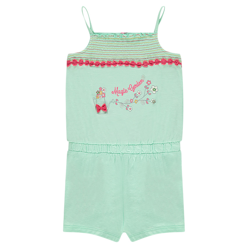 Combishort en jersey avec smokes et galon à fleurs 