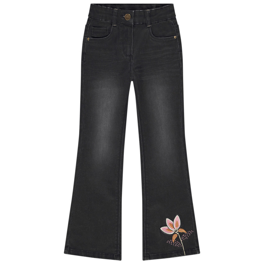 Jean trompette avec broderie fleur pour fille 