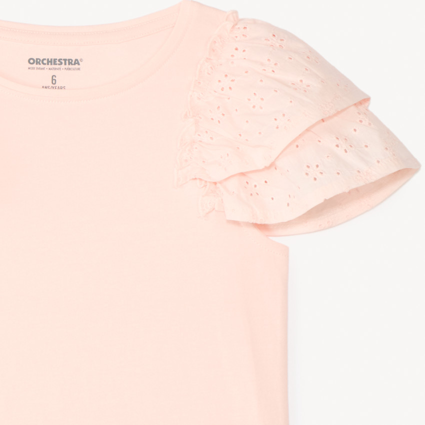T-shirt manches courtes en broderie anglaise pour fille 