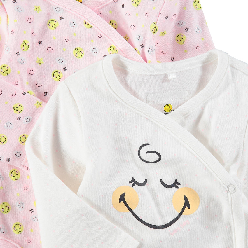 Lot de 2 bodies manches longues en coton bio imprimés Smiley Baby 