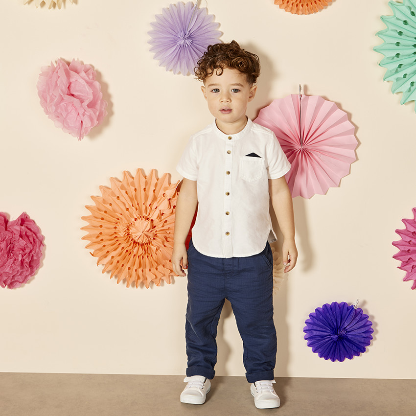 Chemise manches courtes col mao à mouchoir pour bébé garçon 