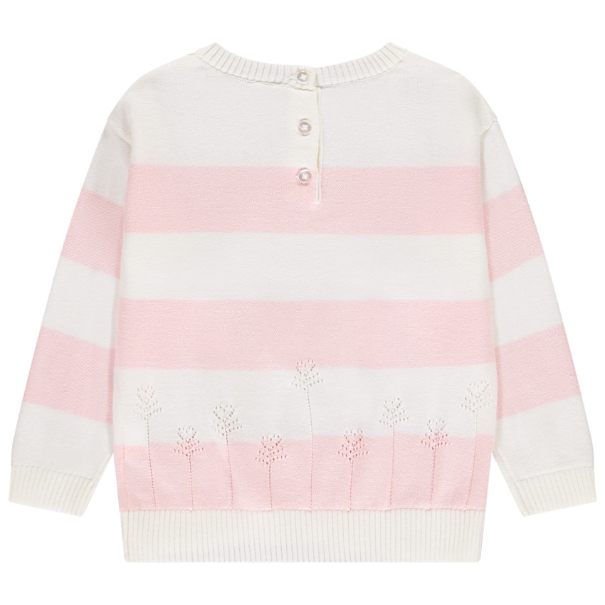 Pull en tricot rayé avec fleurs ajourées pour bébé fille 