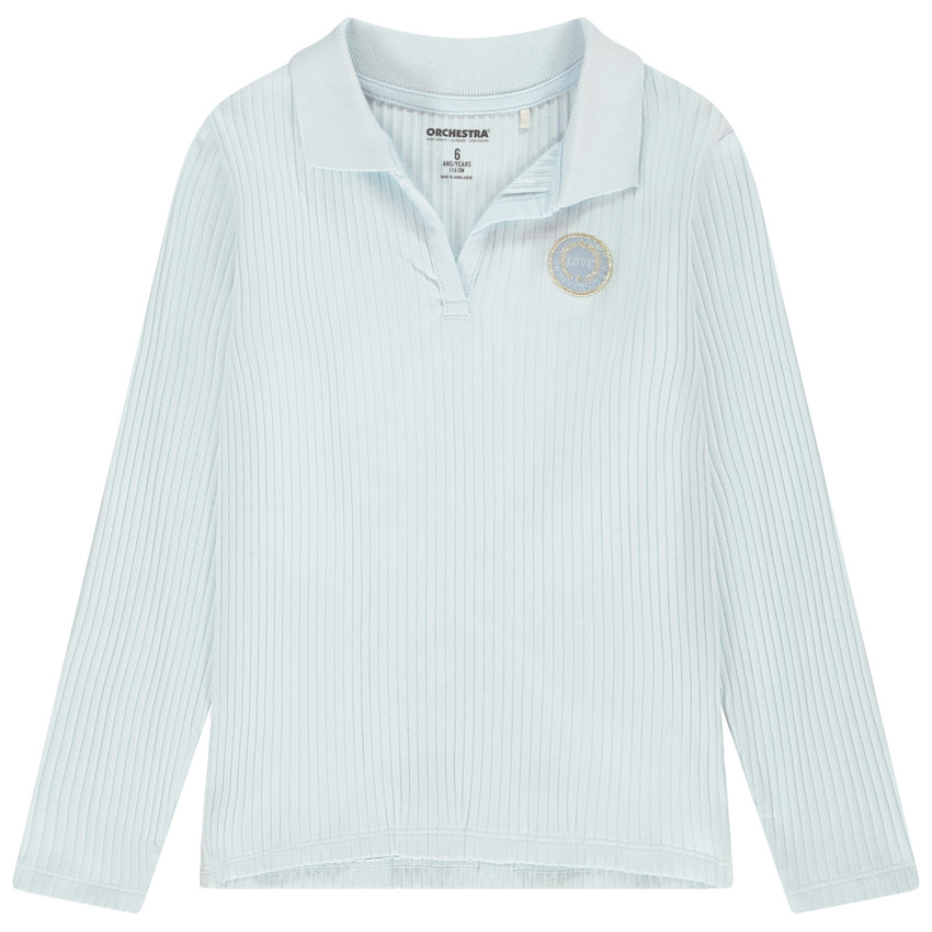 Polo manches longues côtelé avec rib fantaisie pour fille 