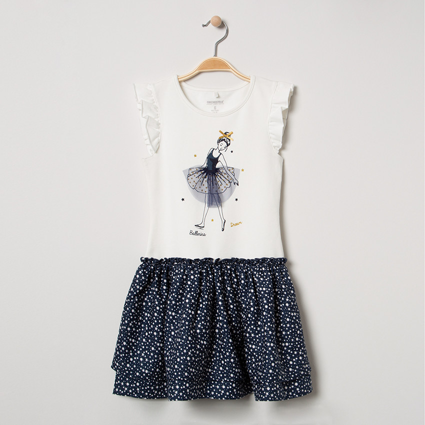 Robe manches courtes effet 2 en 1 print danseuse 