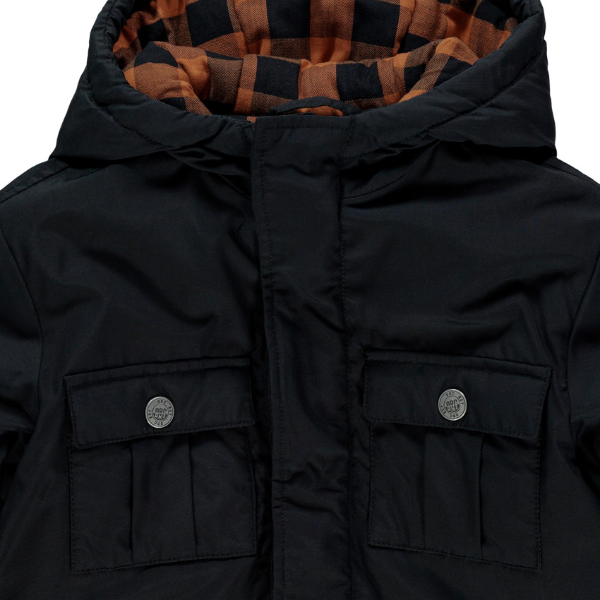 Parka noire doublée flanelle à carreaux pour enfant garçon 
