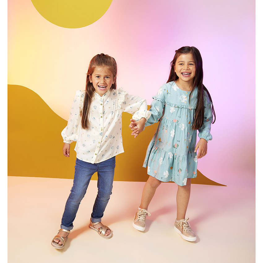 Robe manches longues volantée imprimé fantaisie pour fille 