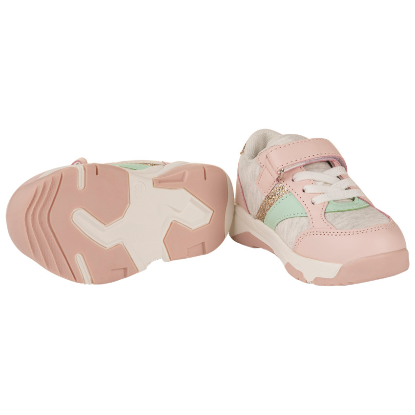 Baskets de sport gris chiné à lacets et velcro pour bébé fille 