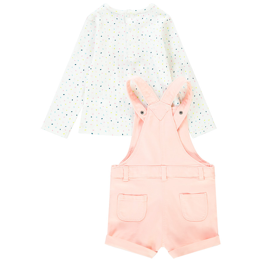 Ensemble t-shirt en maille côtelée + salopette courte pour bébé fille 
